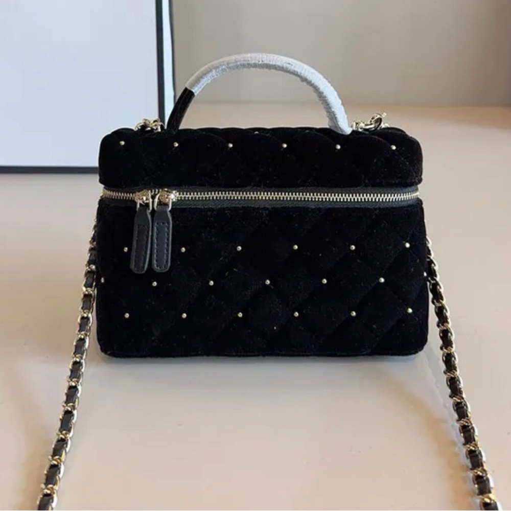 Neiman Marcus gold tote bag Quilted Stud Velvet gold Black w strap clutch new